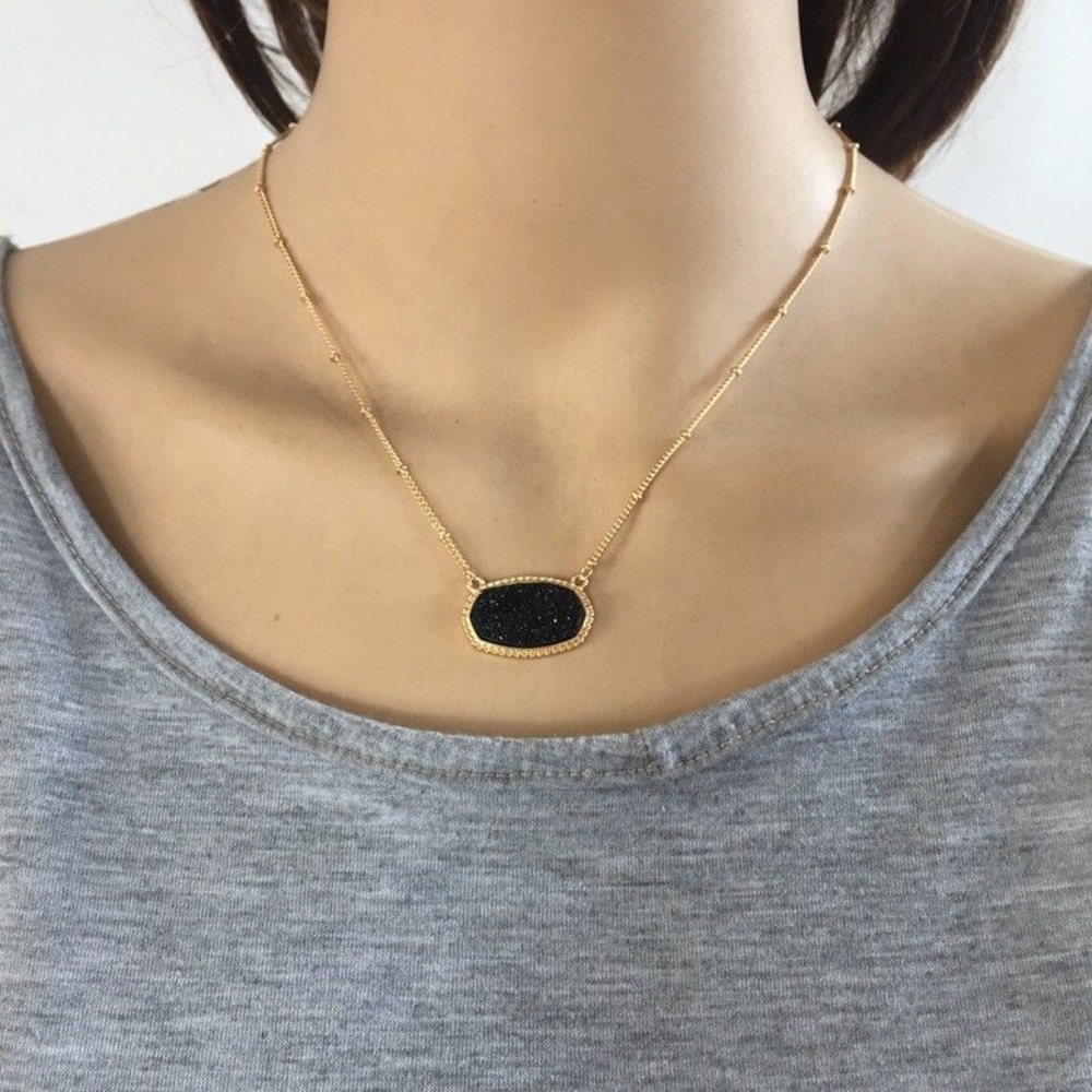 Drusy Necklace Gold Black Womens Pendant